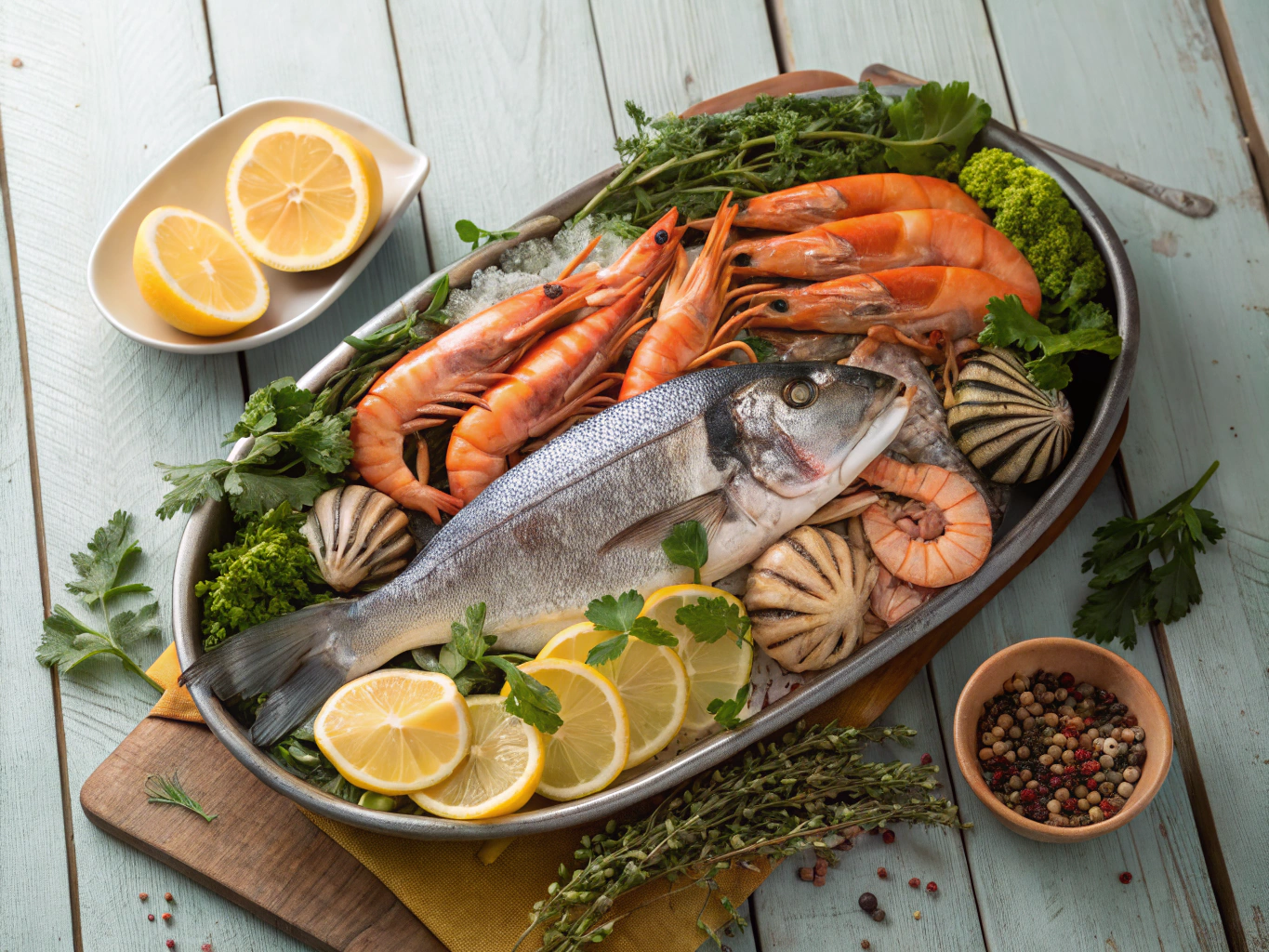 Fresh, locally sourced coastal meal served on a wooden table