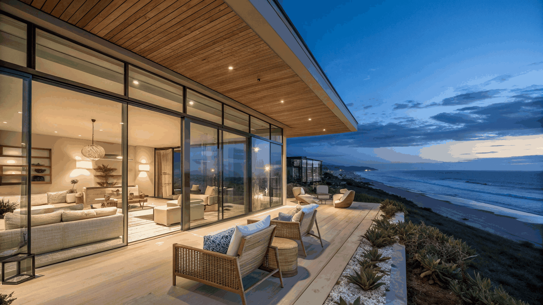 Private oceanfront suite at RITMO overlooking the calm sea at dawn