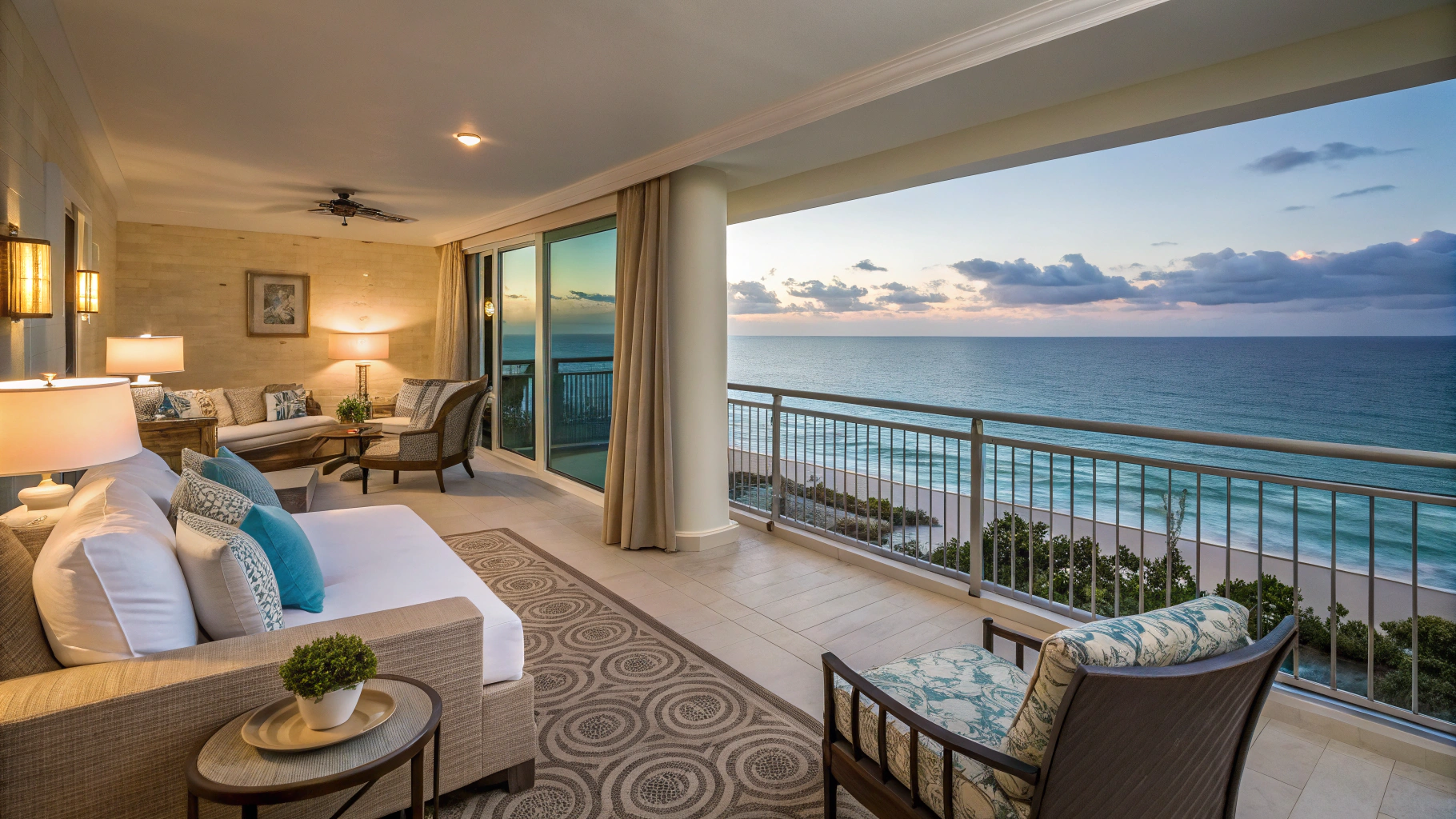 Serene ocean view from a private suite at RITMO, capturing the calm horizon at dawn