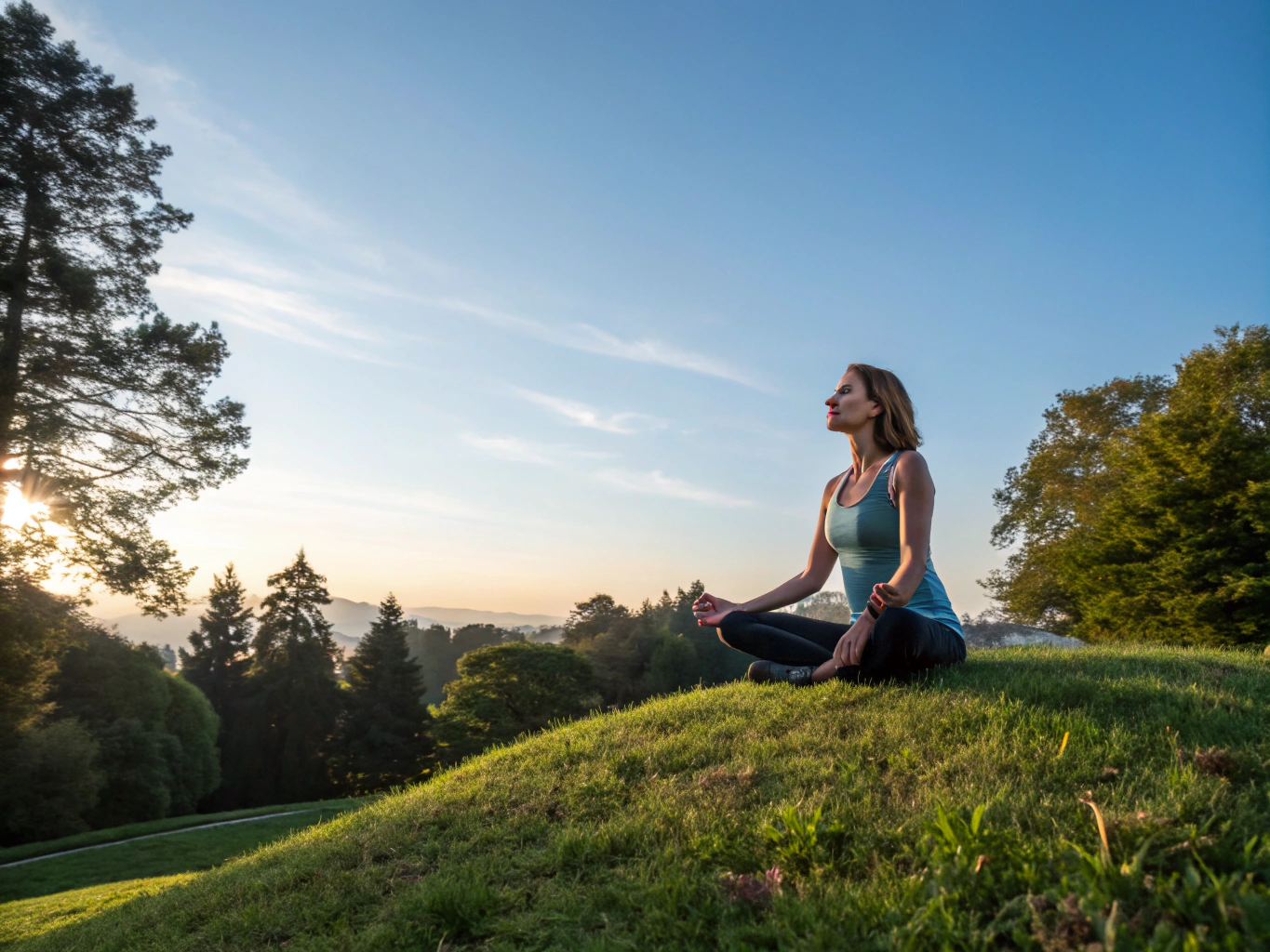 A serene outdoor yoga space overlooking the ocean at dawn