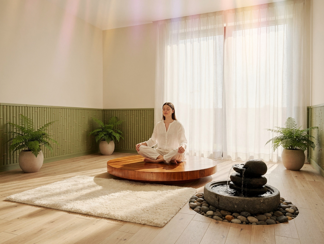 Minimalist wellness space with natural light